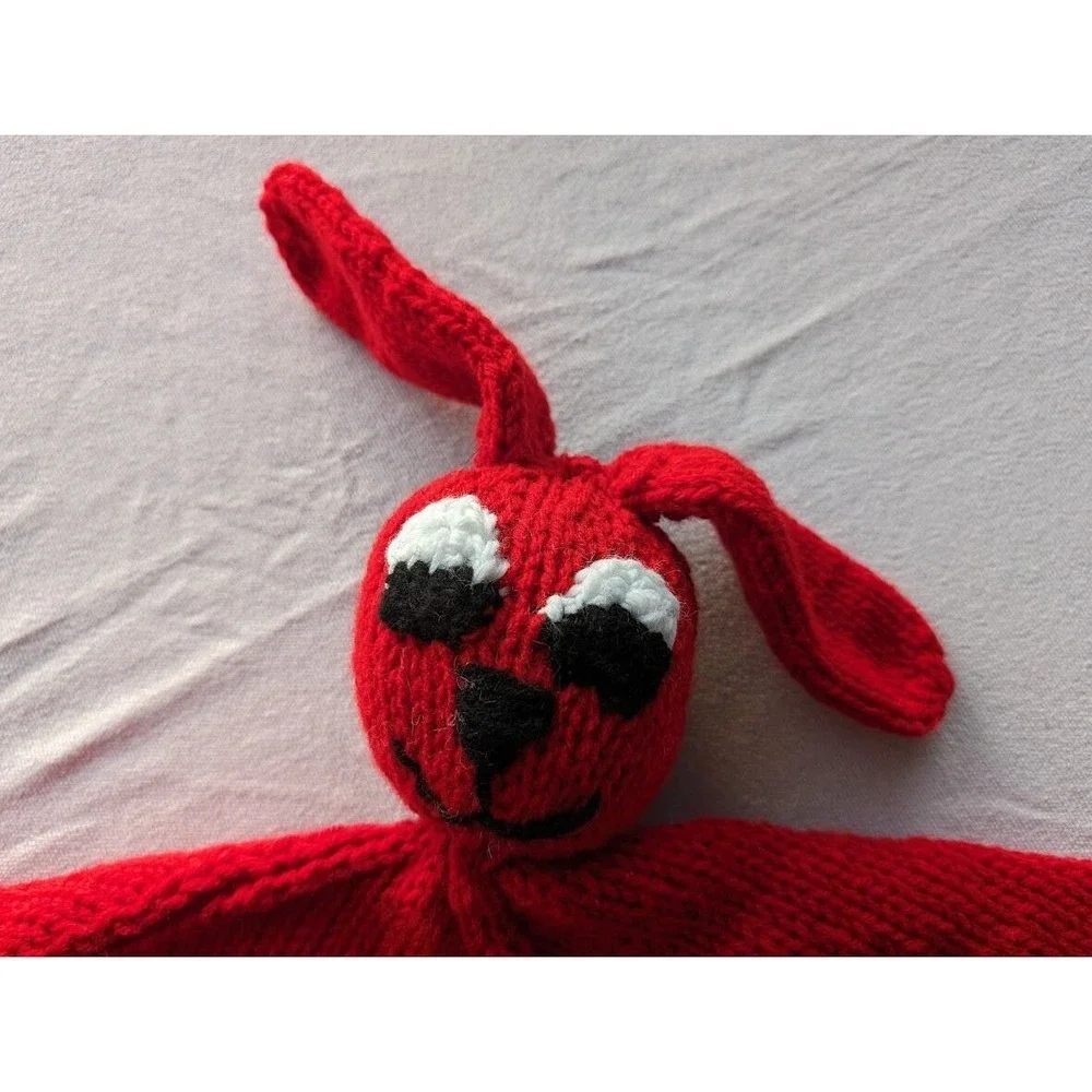 Handmade‎ Crochet Red Doggie Lovey Plush Security Stuffed Blanket Clifford Dog